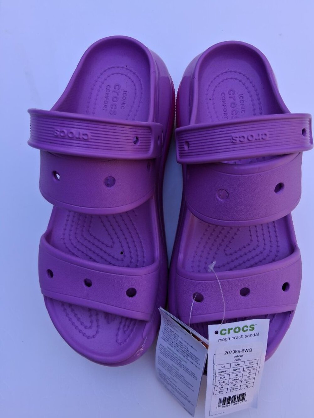 Crocks unisex mega crush sandals, bubble pink (size men's 9, women's 11)